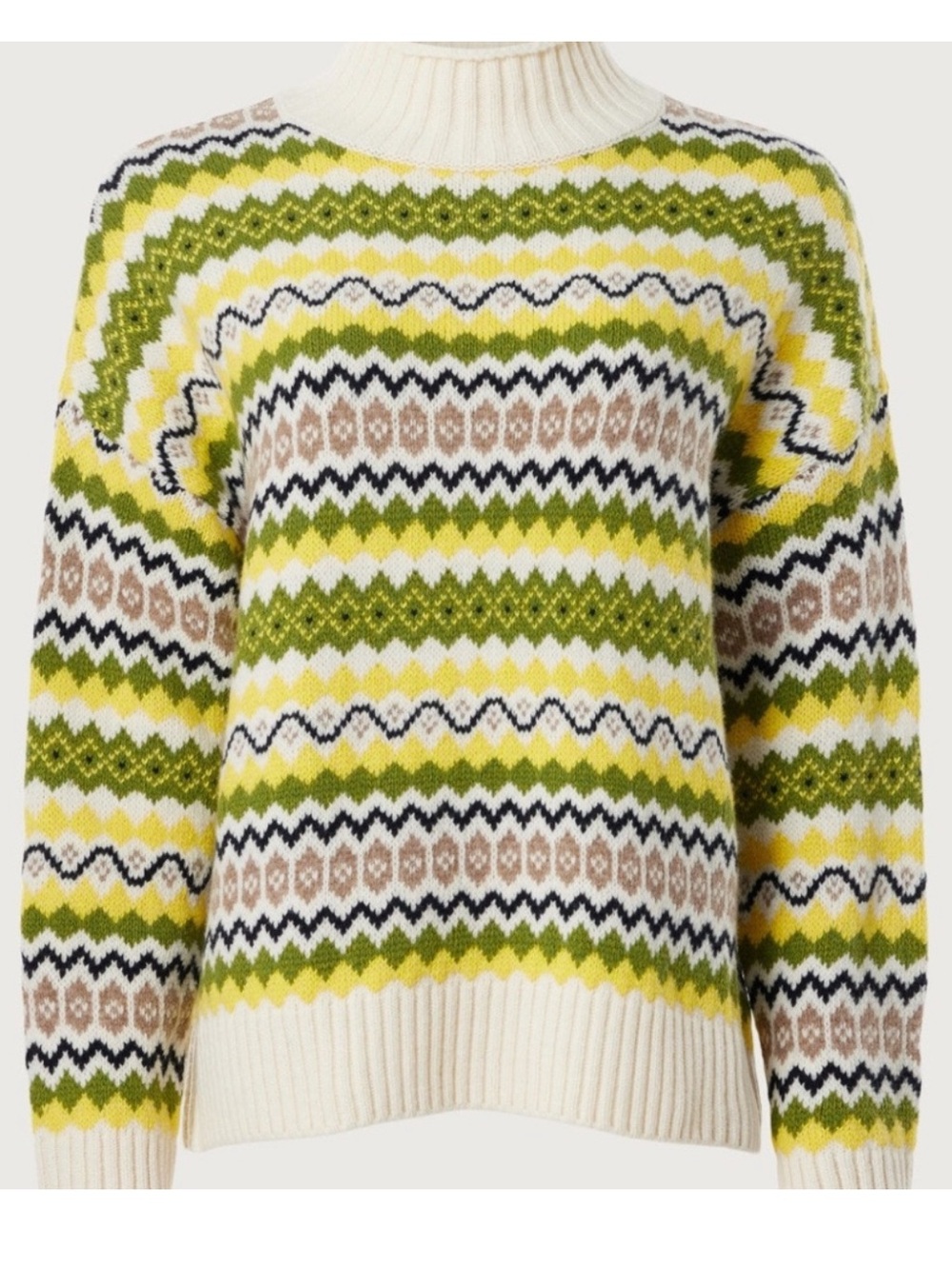 Barbour Holkham Wool Blend Knit Sweater green yellow fair isle size 6